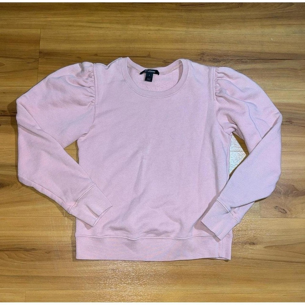 Womens St. John Pink Ruffled Sleeve Crewneck Pullover Sweater